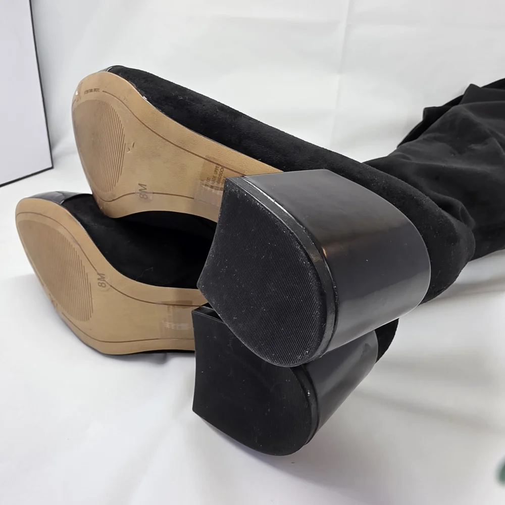 INC International Concepts Over The Knee Stretch Boots Black Block Heel Women Si